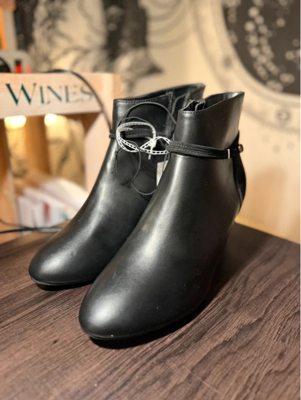 NWT Impo Black Leather and Suede Ankle Bootie Heels